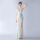 Women Lace-Up Sequin Evening Dress