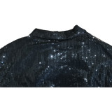 Women Solid Sequin Loose Shirt Dress