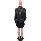 Women Solid Sequin Loose Shirt Dress