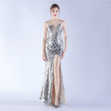 Women Lace-Up Sequin Evening Dress