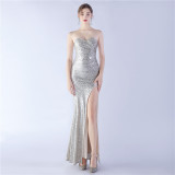 Women Sequins Strapless Evening Gown
