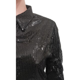 Women Solid Sequin Loose Shirt Dress