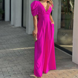Women Short Sleeve Wide Leg Jumpsuit
