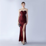 Women Sequins Strapless Evening Gown