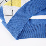 Women Solid Plaid Sleeveless V-Neck Sweater