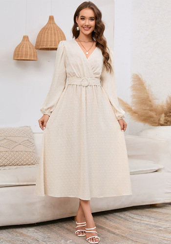 Women v-neck long sleeve jacquard dress