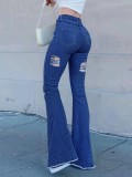 Women Ripped Denim Bell Bottom Pants