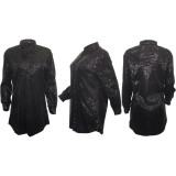Women Solid Sequin Loose Shirt Dress