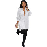 Women Solid Sequin Loose Shirt Dress