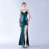 Women Lace-Up Sequin Evening Dress