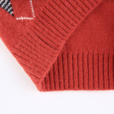 Women Solid Plaid Sleeveless V-Neck Sweater