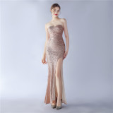 Women Sequins Strapless Evening Gown