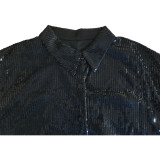 Women Solid Sequin Loose Shirt Dress