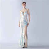 Women Lace-Up Sequin Evening Dress