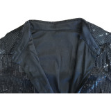 Women Solid Sequin Loose Shirt Dress
