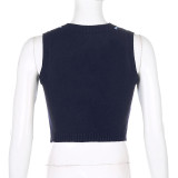 Women Solid Plaid Sleeveless V-Neck Sweater