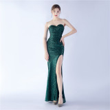 Women Sequins Strapless Evening Gown