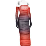 Women Mesh Gradient Off Shoulder Strapless Backless Dress