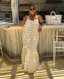 Women Sexy Flowers Halter Neck Cascading Ruffles Dress