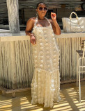 Women Sexy Flowers Halter Neck Cascading Ruffles Dress