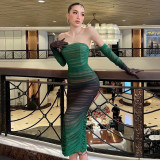 Women Mesh Gradient Off Shoulder Strapless Backless Dress