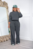 Women Solid Long Sleeve Top and Pant Casual Two-piece Set