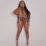 Women Printed Sexy See-Through Jumpsuit