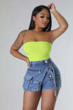 Women Stretch Zip Cargo Denim Shorts