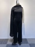 Women Sexy Shiny Slash Shoulder Patchwork Stretch Jumpsuit