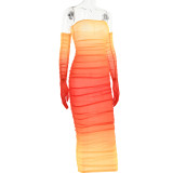 Women Mesh Gradient Off Shoulder Strapless Backless Dress