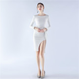 Women Ostrich Feather Long Sleeve Sequin Evening Dress