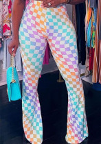 Plus Size Women Plaid Print Bell Bottom Pants Plus Size Women Plaid Print Bell Bottom Pants