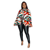 Women Buttoned Printed Bat Sleeves Shirt