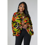 Women Buttoned Printed Bat Sleeves Shirt