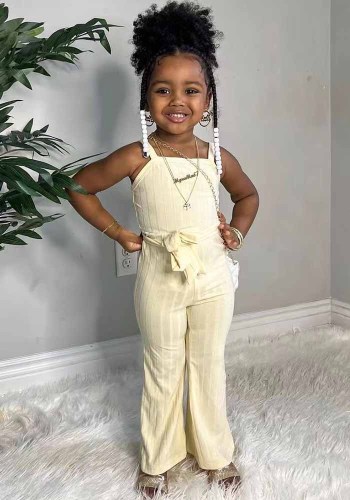 Girls Summer Casual Ribbed Suspender Solid Jumpsuit