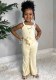 Girls Summer Casual Ribbed Suspender Solid Jumpsuit