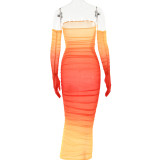 Women Mesh Gradient Off Shoulder Strapless Backless Dress