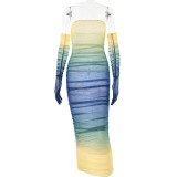 Women Mesh Gradient Off Shoulder Strapless Backless Dress