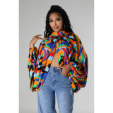 Women Buttoned Printed Bat Sleeves Shirt