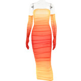 Women Mesh Gradient Off Shoulder Strapless Backless Dress