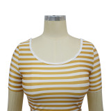 Women Round Neck striped print Top and Shorts two-piece set