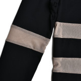Women Round Neck Patchwork See-Through Long Sleeve Dress