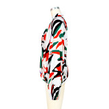 Women Buttoned Printed Bat Sleeves Shirt