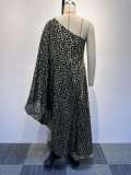 Women Sexy Shiny Slash Shoulder Patchwork Stretch Jumpsuit