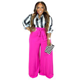 Plus Size Women's Printed Shirt Elegant Wide Leg Pants Fashion Casual Suit