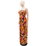 Casual Printed Low Back Strapless Loose Summer High Waist Women's Jumpsuit