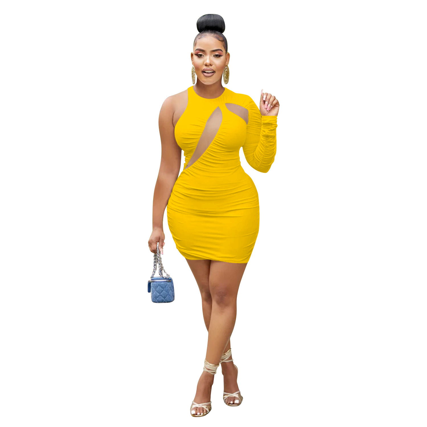 Solid One-Shoulder Asymmetric Dress for Evening Events