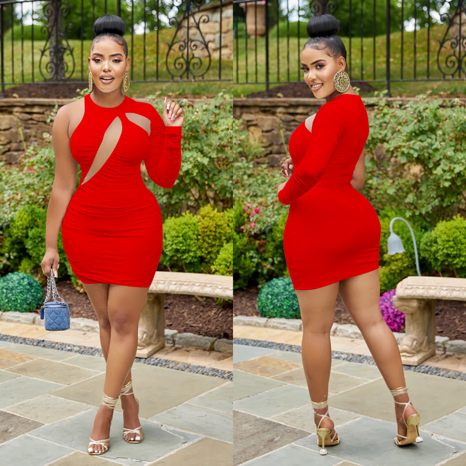 Solid One-Shoulder Asymmetric Dress for Evening Events