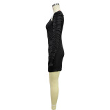 Fashionable Women's Solid Color One Shoulder Round Neck Sexy Dress