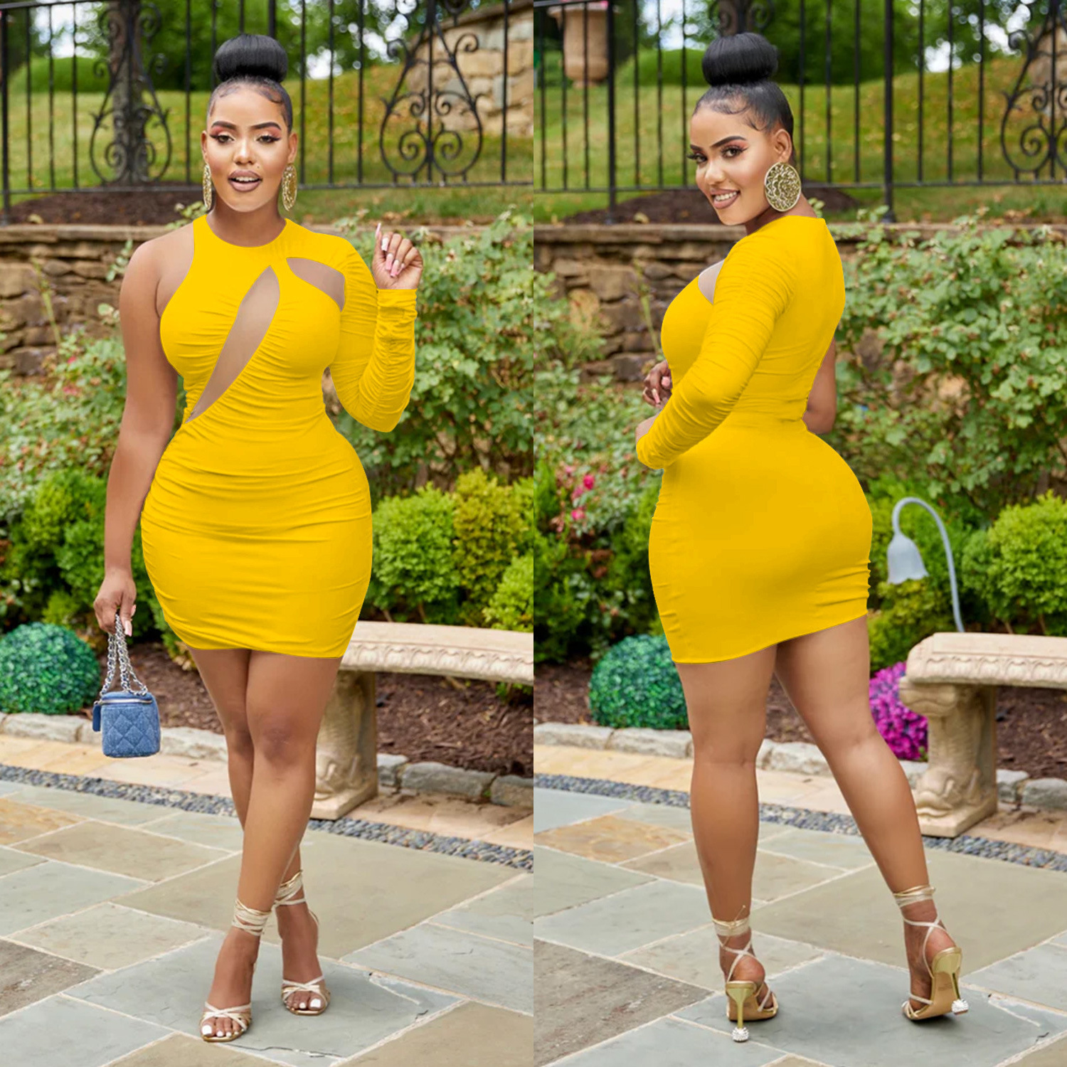 Solid One-Shoulder Asymmetric Dress for Evening Events